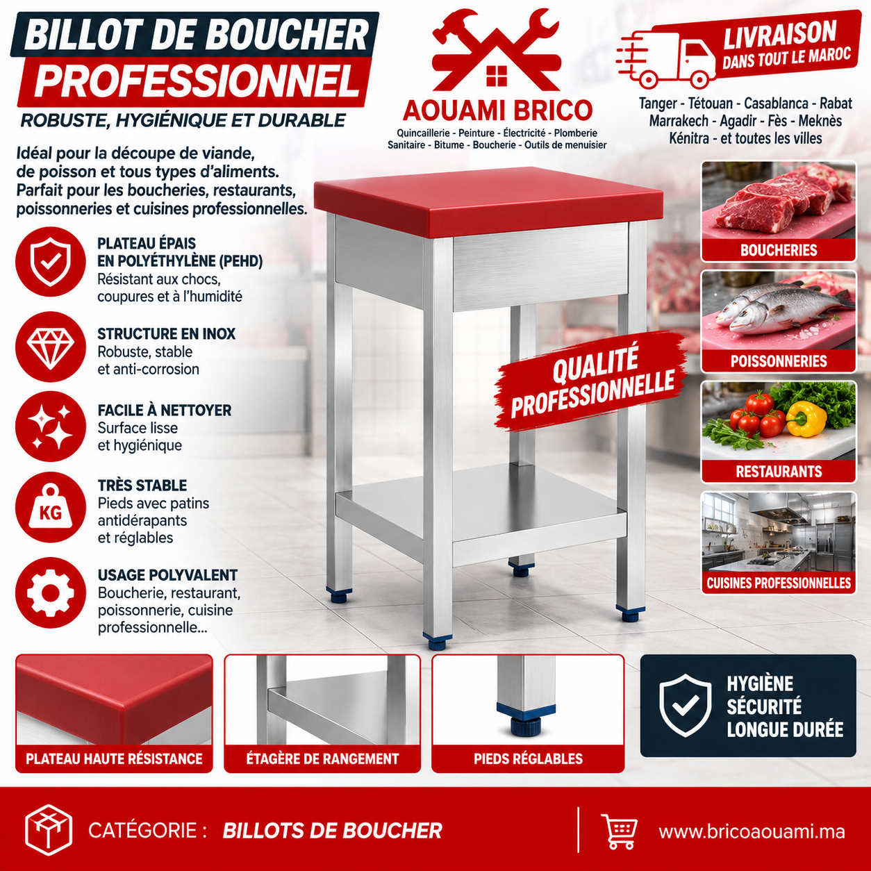Billot de Boucher Professionnel P-500 avec Structure Inox