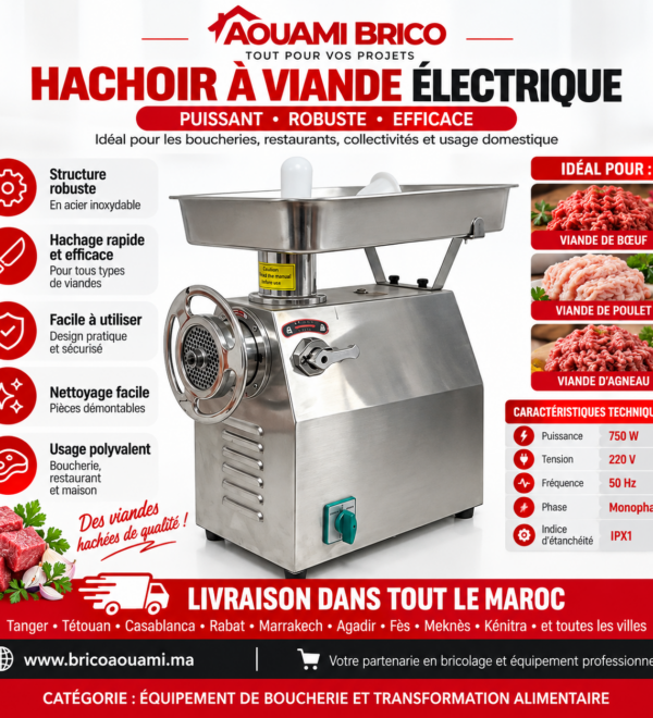 Hachoir à Viande Professionnel 32/22 – 3 CV Inox