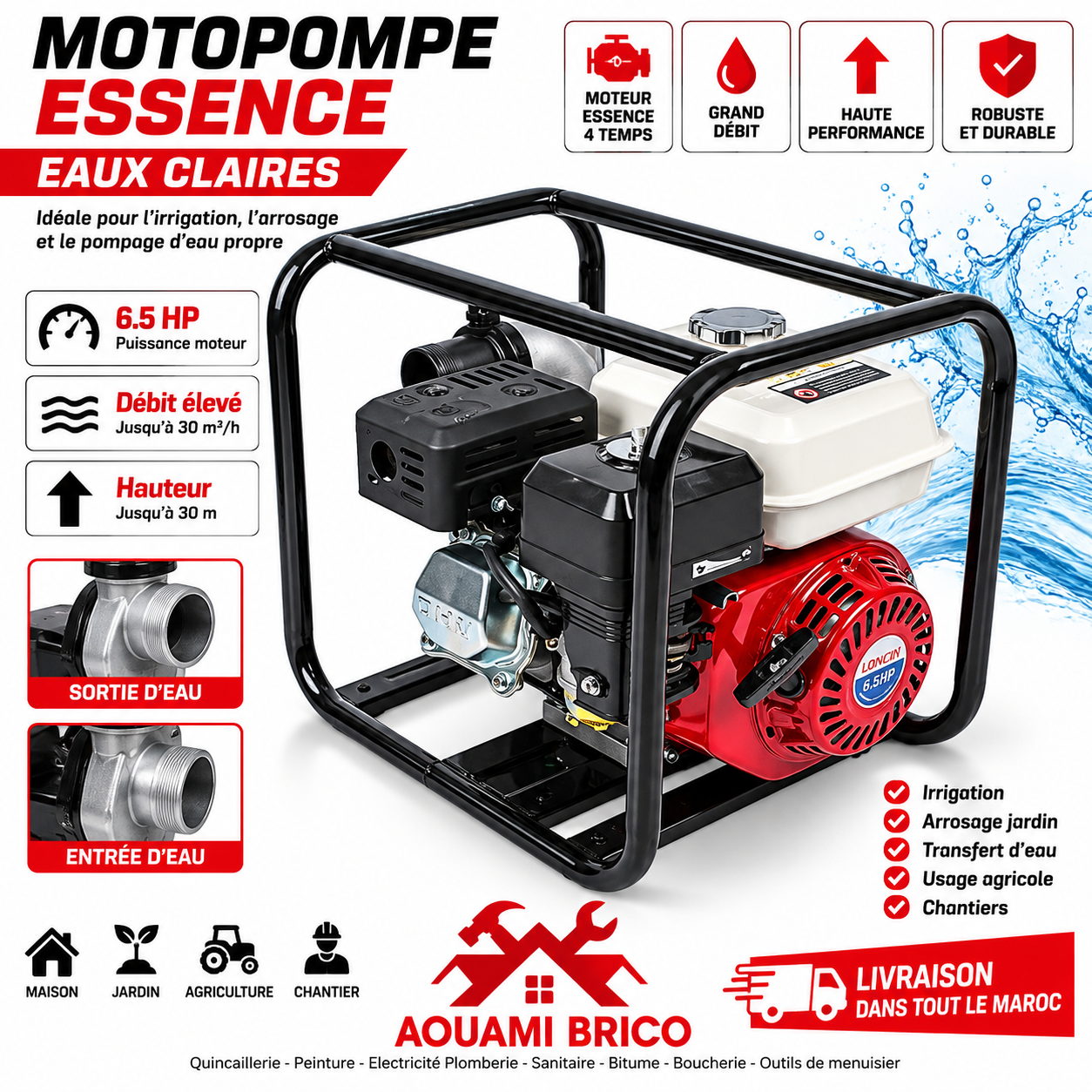 Motopompe Essence GPX168 2 Pouces – 6,5 CV