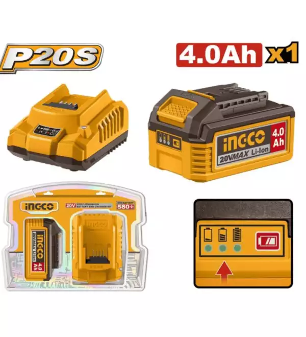 Ingco pack batterie+chargeur 20 v 4ah - FBCPK1012