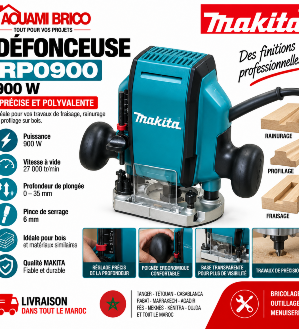Défonceuse Makita RP0900 – 900W, Pinces 6 & 8 mm