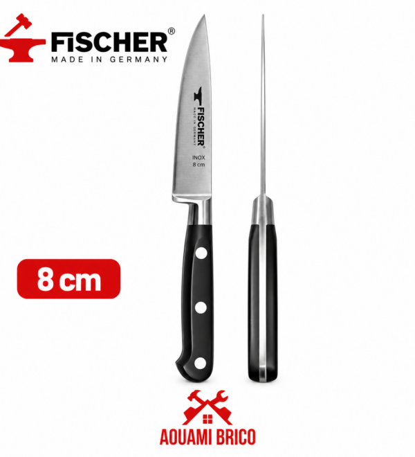 Couteau d’Office FISCHER 8 cm – Lame Inox avec Manche Noir
