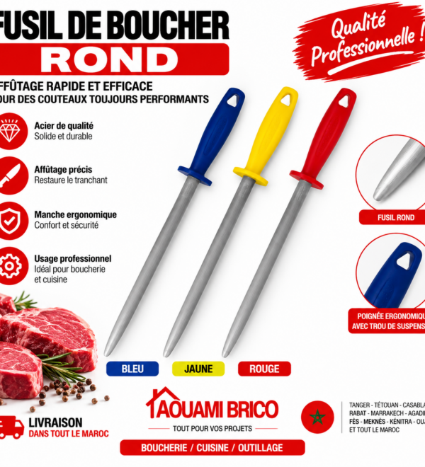 Fusil de Boucher Rond Professionnel – Bleu, Jaune & Rouge