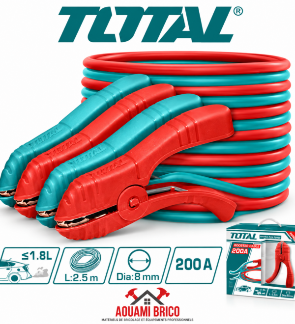 Câbles de Démarrage Batterie TOTAL 200 A & 600 A – Pinces Booster Auto 2,5 m & 3 m