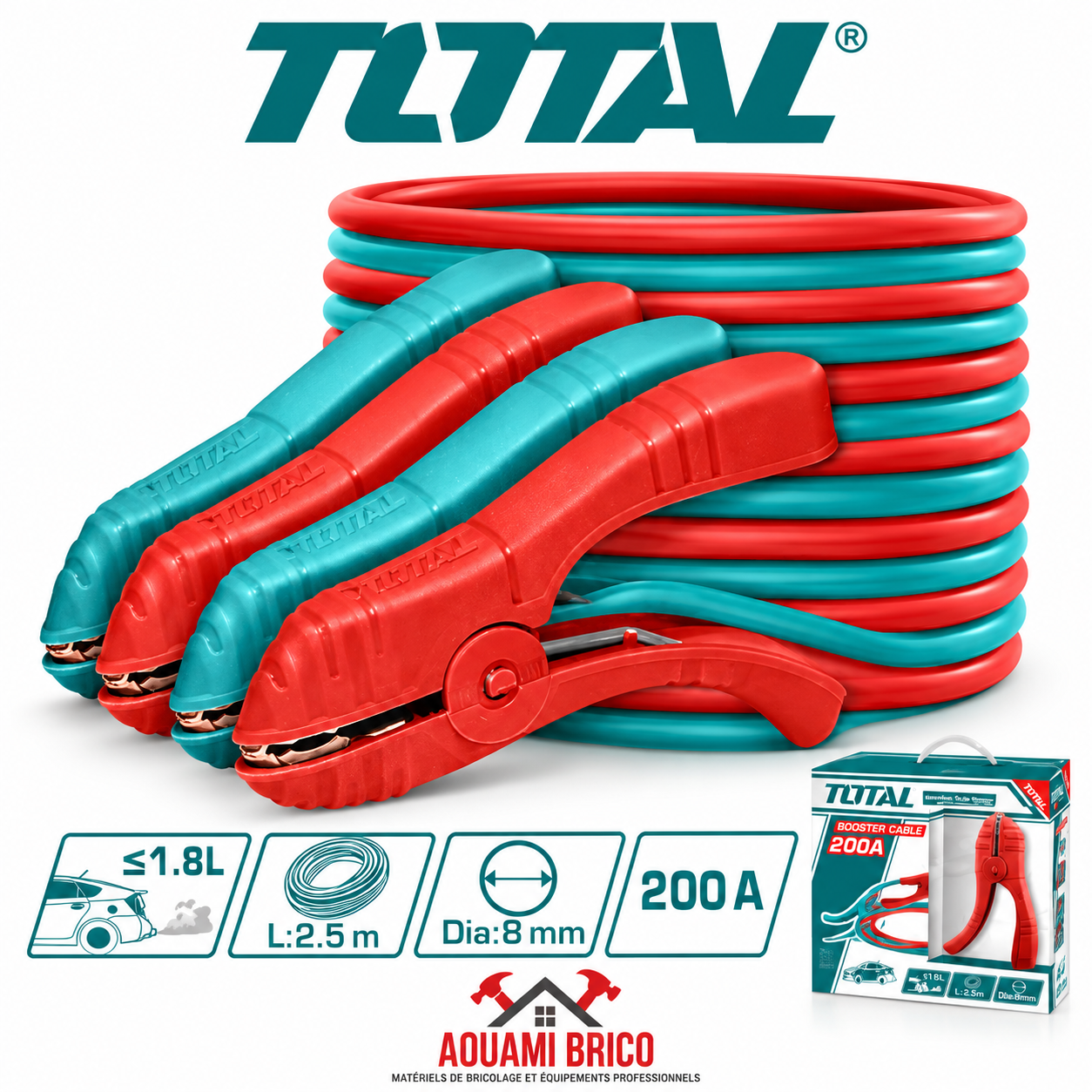 Câbles de Démarrage Batterie TOTAL 200 A & 600 A – Pinces Booster Auto 2,5 m & 3 m
