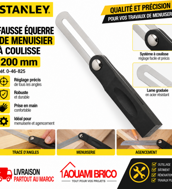 Fausse Équerre de Menuisier STANLEY H1225 – 200 mm, Lame Réglable
