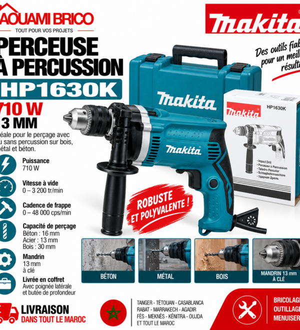 Perceuse à Percussion Makita HP1630K – 710W, Mandrin 16 mm