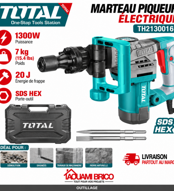 Marteau Piqueur TOTAL TH2130016 – 1300W, 20J, HEX 17 mm