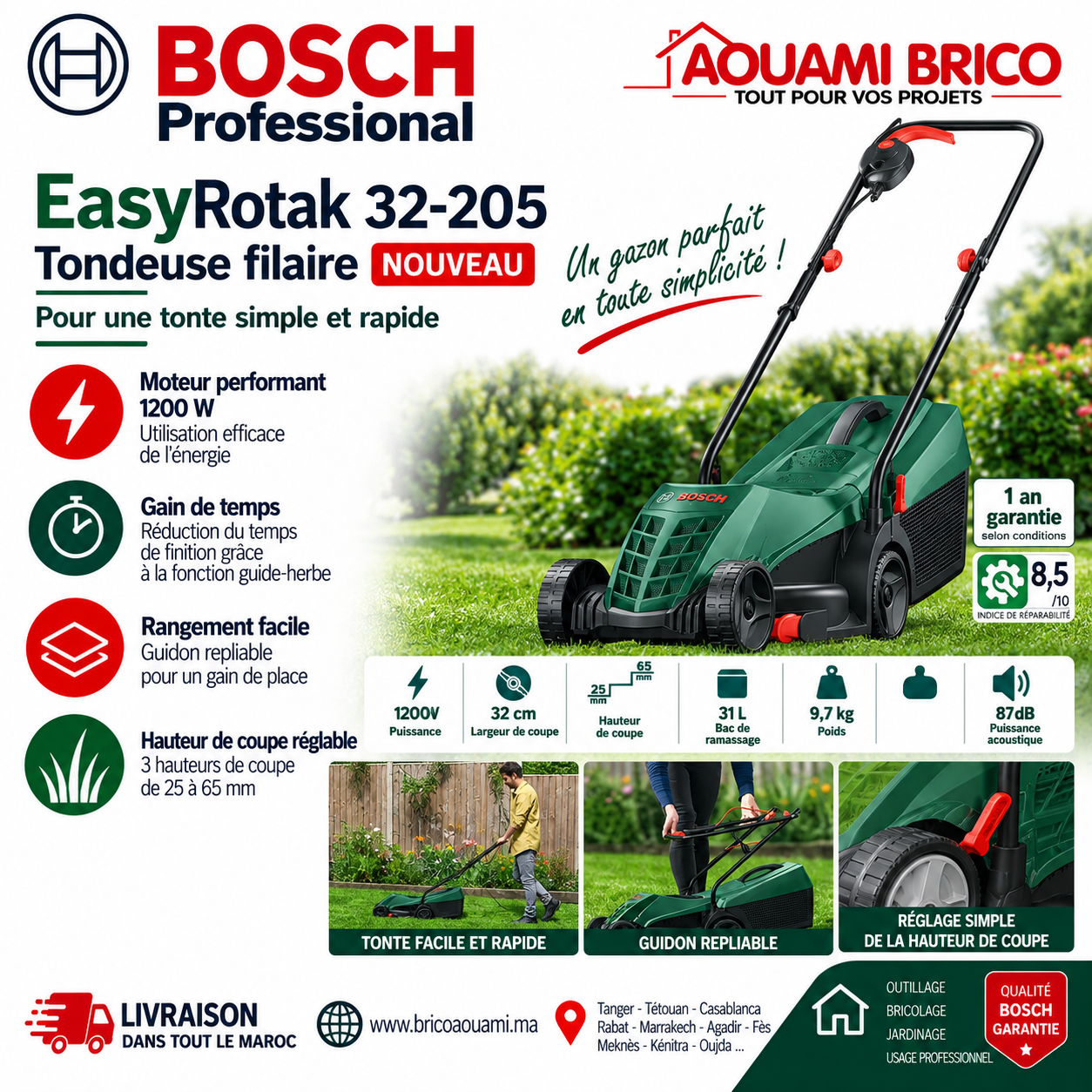 Tondeuse Électrique Bosch EasyRotak 32-205 – 1200W 32 cm