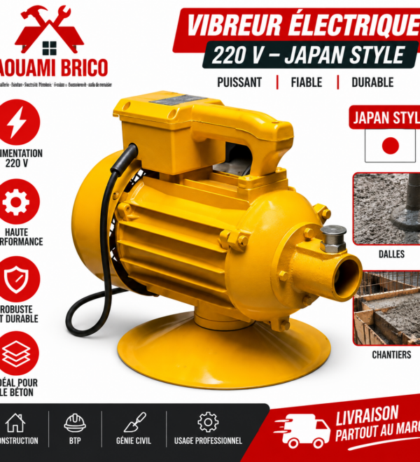 Vibreur à Béton Électrique 220 V – Japan Style, Modèle Jaune Professionnel