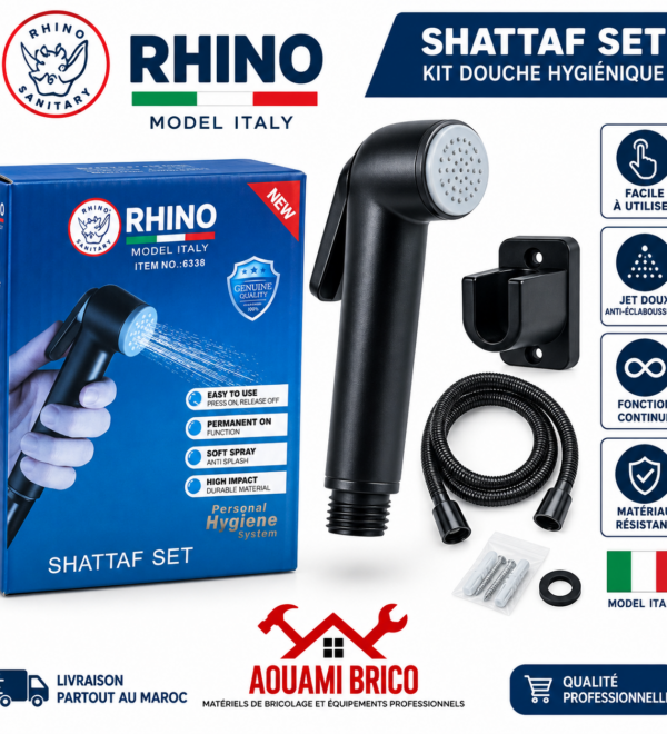 Douchette WC Shattaf RHINO 6338 – Kit Hygiène Sanitaire à Gâchette avec Flexible