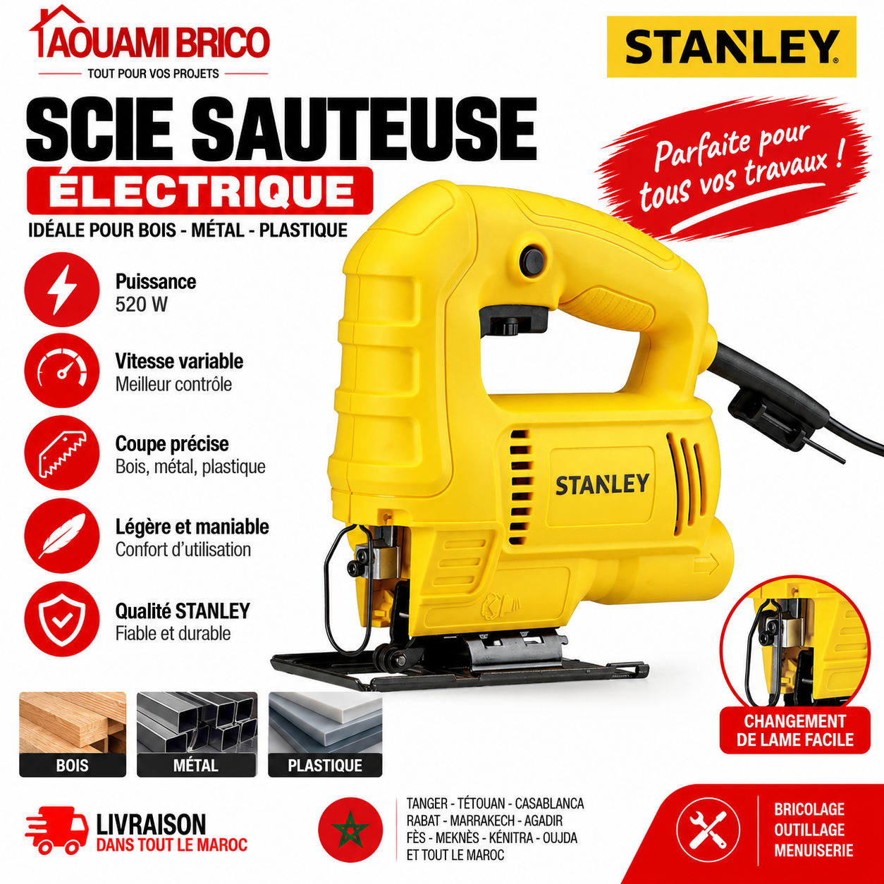 Scie Sauteuse Stanley SJ45 450W – Vitesse Variable