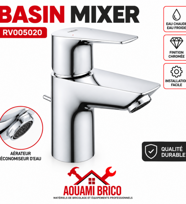 Mitigeur Lavabo RV005020 Chromé – Robinet Eau Chaude & Froide avec Aérateur Économiseur d’Eau