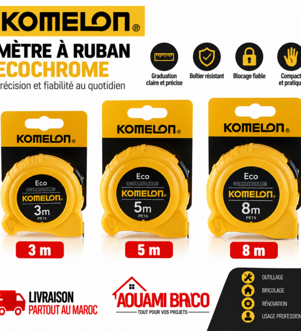 Mètre à Ruban KOMELON EcoChrome – 3 m, 5 m & 8 m, Ruban Acier