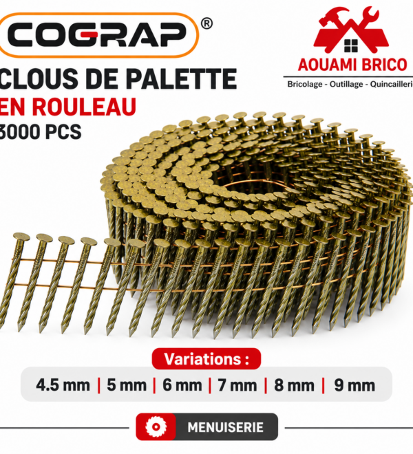 Clous en rouleau pour palettes Cograp – 4,5 mm, 5 mm et 7 mm – 3000 pièces