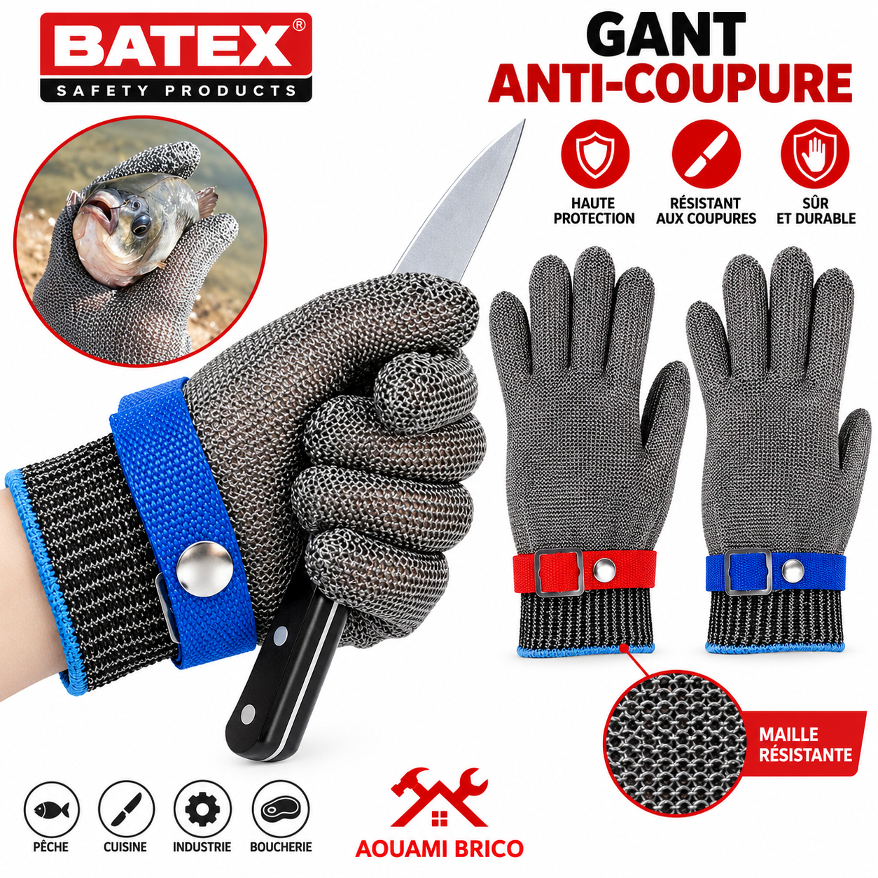 Gant anti-coupure BATEX en maille métallique – Protection professionnelle pour boucherie