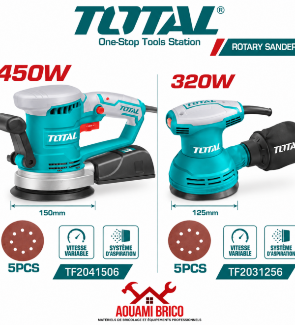 Ponceuse Rotative TOTAL pour Bois & Métal – 320 W 125 mm & 450 W 150 mm
