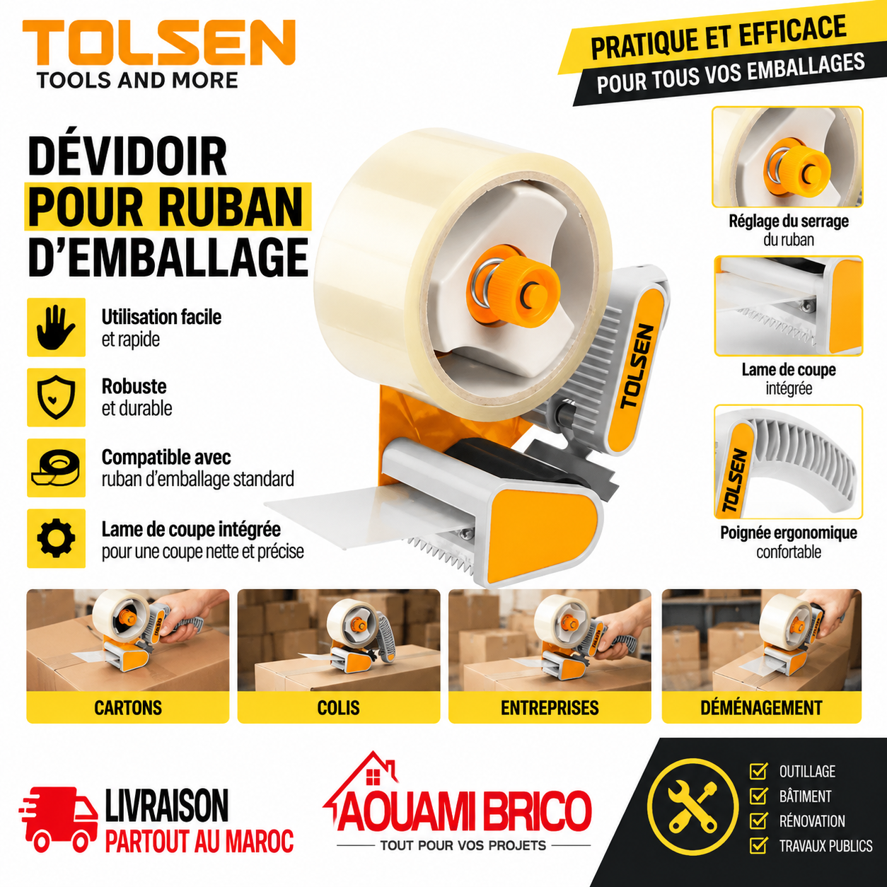 Dévidoir de Ruban Adhésif TOLSEN 50000 – Pour Ruban Jusqu’à 50 mm
