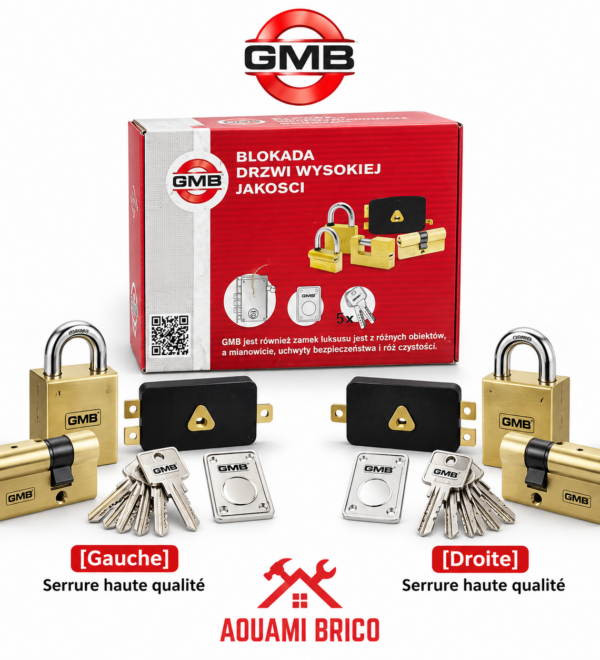 Serrure de Porte Haute Qualité GMB – Modèle Gauche ou Droite avec 5 Clés