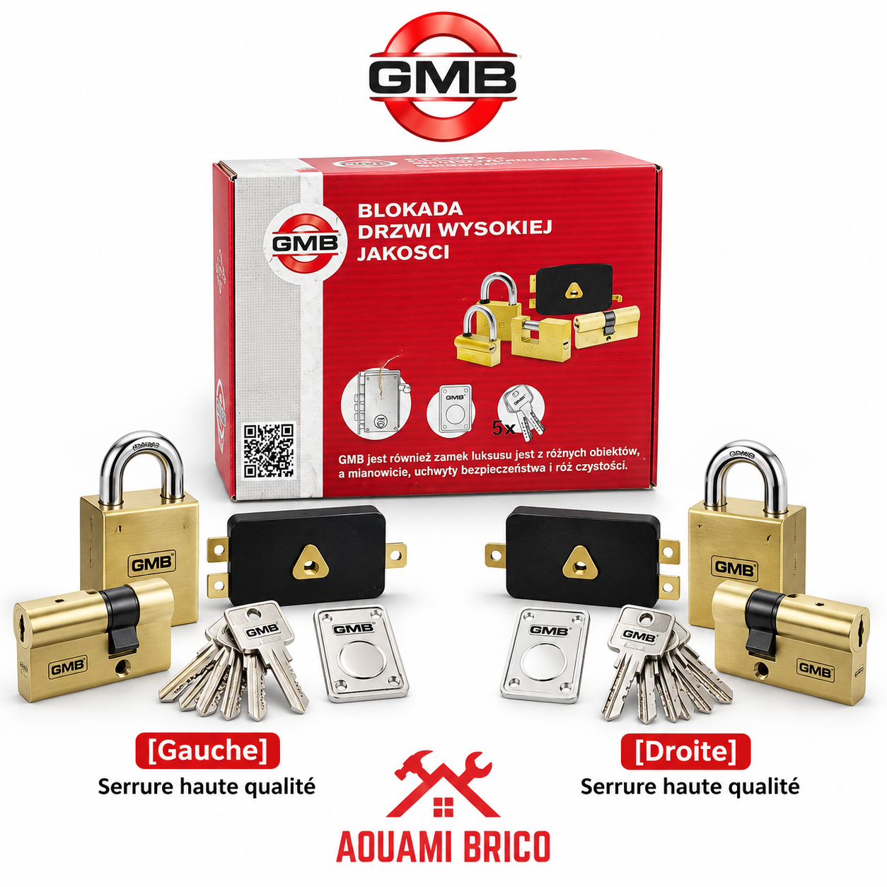 Serrure de Porte Haute Qualité GMB – Modèle Gauche ou Droite avec 5 Clés