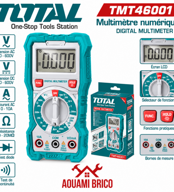 Multimètre Numérique TOTAL 600 V – Écran LCD 2000 Comptes