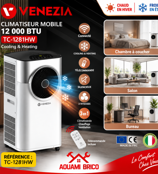 Climatiseur Mobile Connecté VENEZIA 12 000 BTU Chaud & Froid