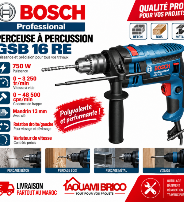 Perceuse à Percussion Bosch Professional GSB 16 RE – 750W, Mandrin 13 mm