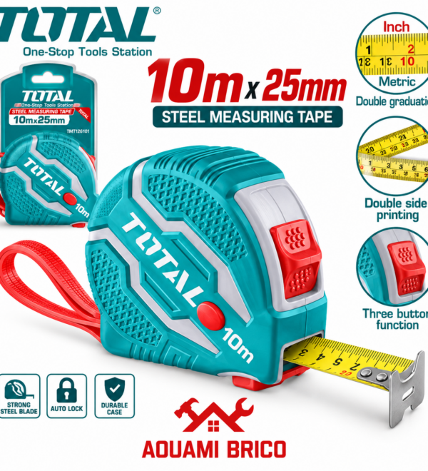 Mètre Ruban TOTAL 10 m × 25 mm – Ruban de Mesure Acier