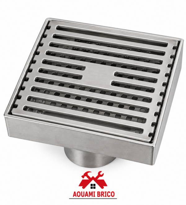 Siphon de Sol Inox 10 × 10 cm avec Grille – Évacuation Douche, Salle de Bain & Terrasse