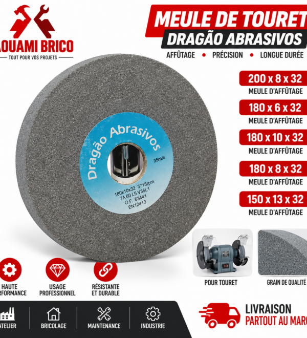 Meule d’Affûtage pour Touret DRAGAO – Ø150, Ø180 & Ø200 mm