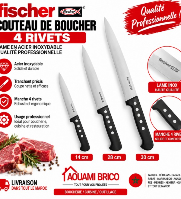 Couteau de Boucher Fischer 4 Rivets – 14 cm, 28 cm, 30 cm