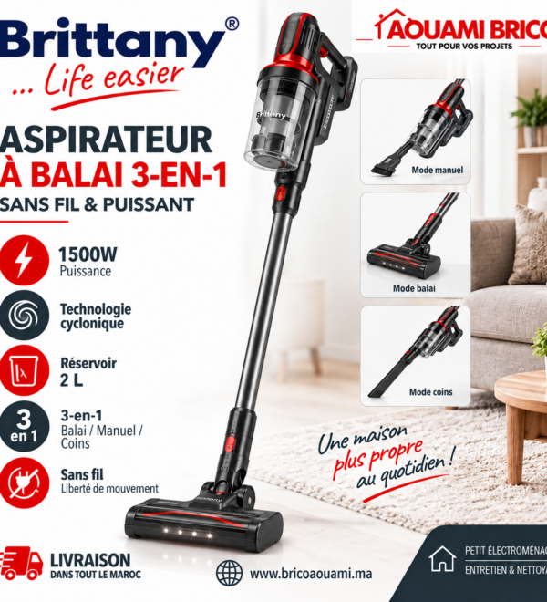 Aspirateur Sans Fil Brittany 3 en 1 – 2L | Maroc