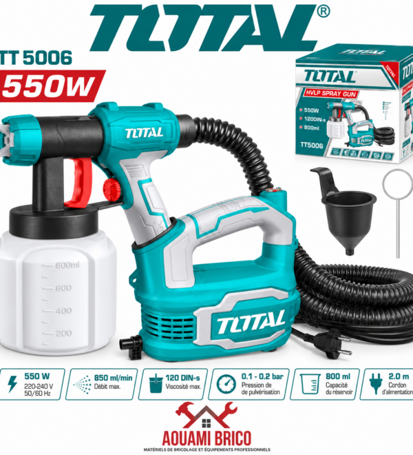 Pistolet à Peinture Électrique TOTAL – 450 W & Système HVLP 550 W, Réservoir 800 ml
