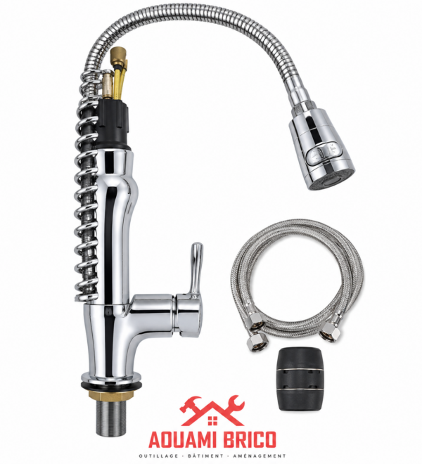 Robinet Flexible Chromé avec Douchette – Mitigeur Multifonction