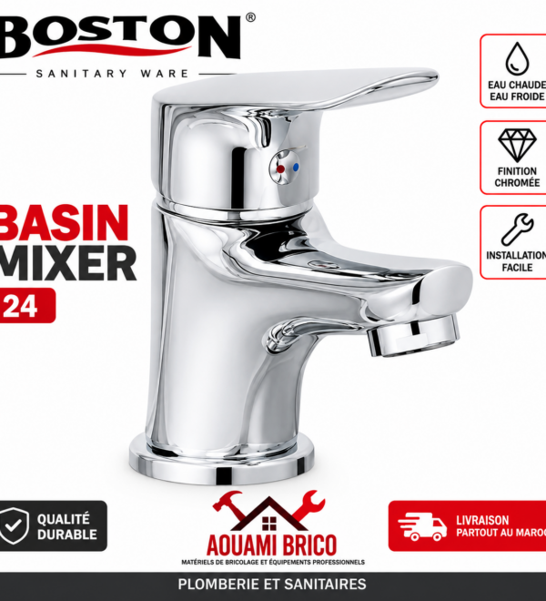 Mitigeur Lavabo BOSTON 24 – Robinet Chromé pour Salle de Bain