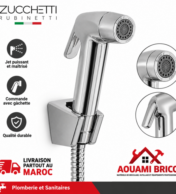 Douchette WC Hygiénique Shut-Off ZUCCHETTI – Douchette Bidet Chromée avec Bouton d’Arrêt