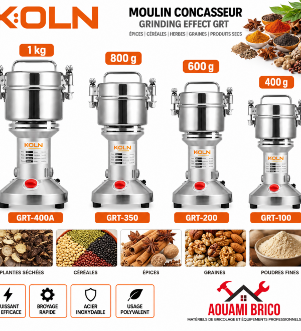 Moulin Concasseur Électrique KOLN GRT – Broyeur Haute Vitesse 400 g à 1 kg pour Épices, Grains & Produits Secs