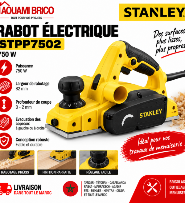 Rabot Électrique Stanley STPP7502 – 750W, Coupe 82 mm