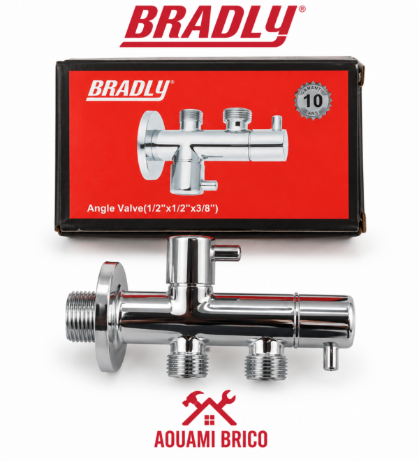 Robinet Équerre Double BRADLY 1/2 × 1/2 × 3/8 – Robinet d’Arrêt Chromé