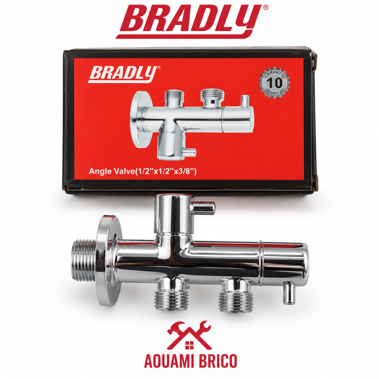 Robinet Équerre Double BRADLY 1/2 × 1/2 × 3/8 – Robinet d’Arrêt Chromé