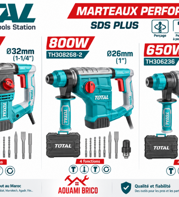 Perforateur Burineur TOTAL SDS Plus – 650 W, 800 W & 1500 W