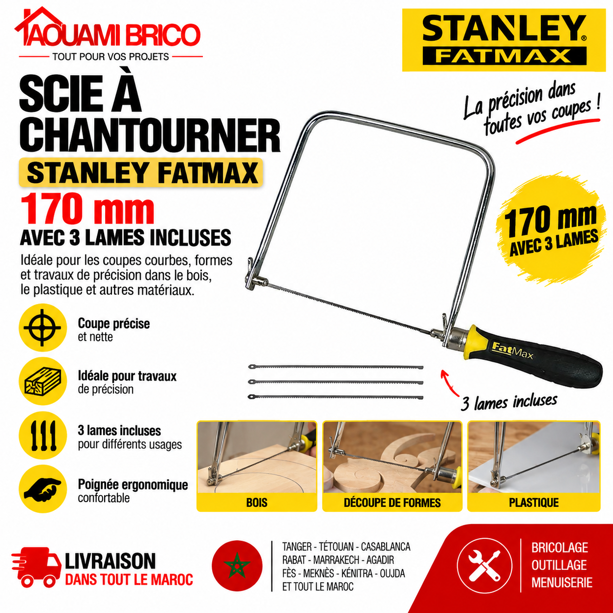 Scie Égoïne Stanley TRADECUT – 380 mm & 500 mm pour Bois
