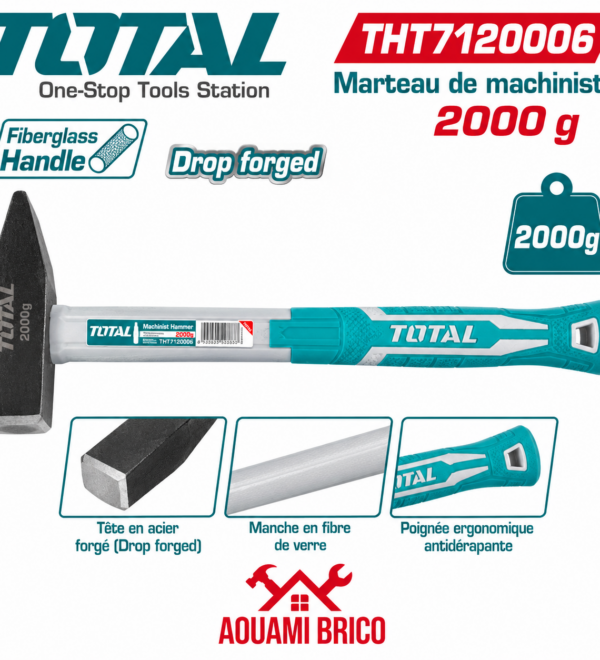 Marteau de Machiniste TOTAL 2000 g – Manche Fibre de Verre