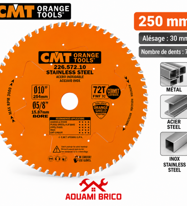 Lame de Scie Circulaire CMT 250 × 30 mm – 72 Dents pour Métal & Acier