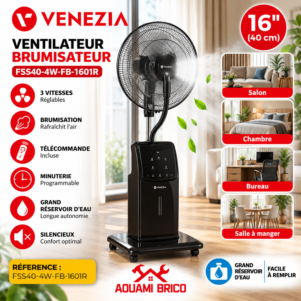 Ventilateur Brumisateur VENEZIA 16" sur Pied avec Télécommande