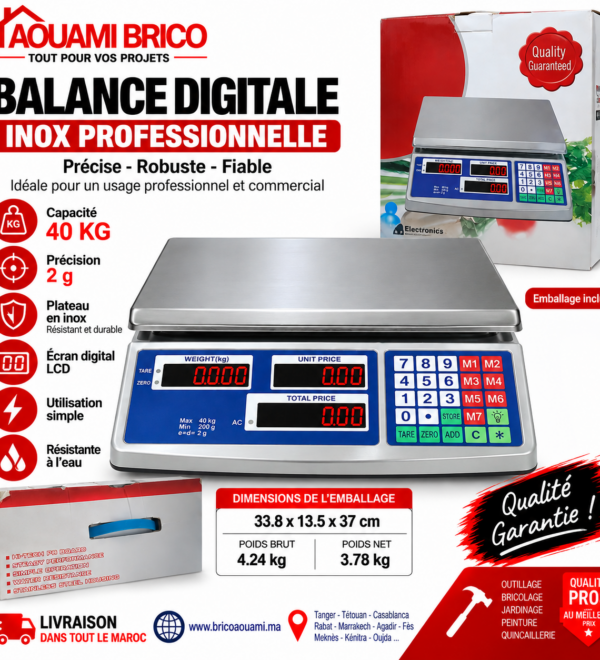 Balance Électronique Commerciale 40 kg – Calcul Poids & Prix avec Plateau Inox