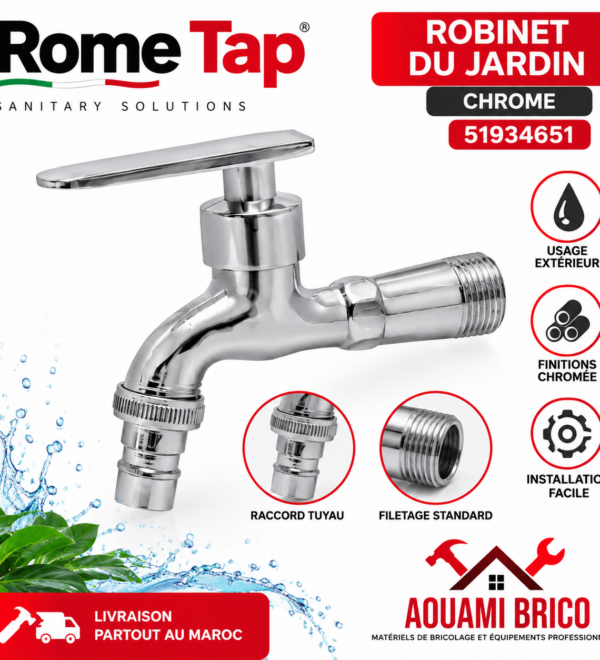 Robinet de Jardin Chromé ROME TAP – Robinet Extérieur avec Embout pour Tuyau d’Arrosage