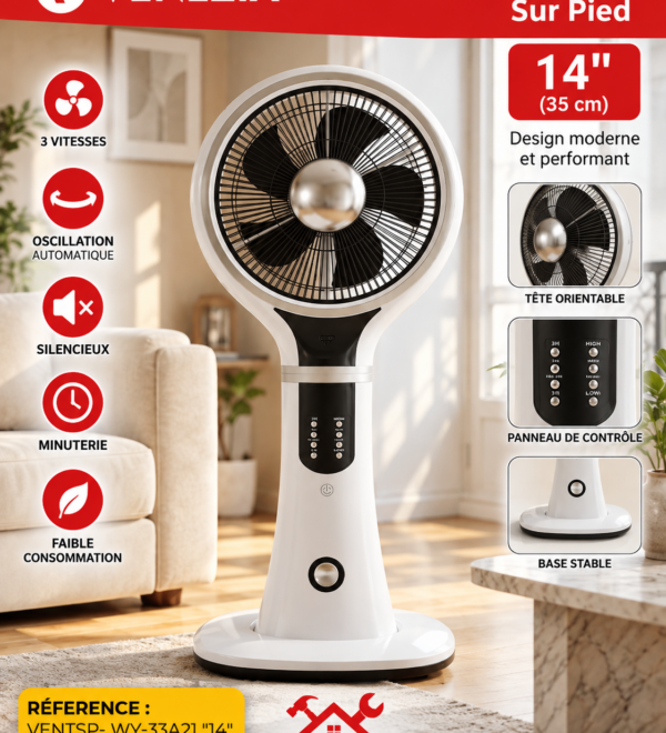 Ventilateur Brumisateur VENEZIA 14" 80 W avec Télécommande – Réf. VENTSP-WY-33A21