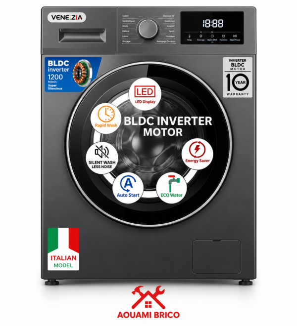 Machine à laver frontale VENEZIA 7 kg T7000S – Automatique A+++ avec écran LED