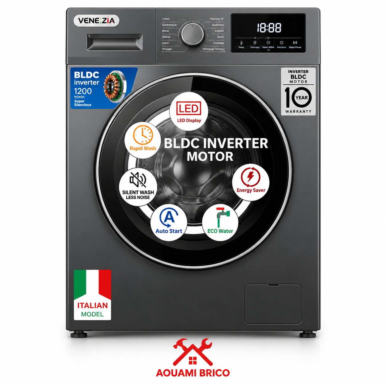 Machine à laver frontale VENEZIA 7 kg T7000S – Automatique A+++ avec écran LED